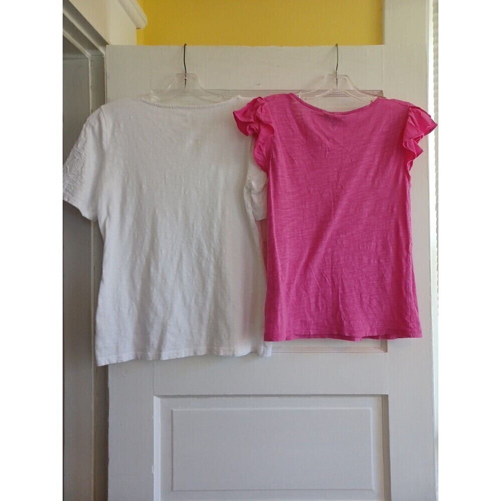 Summer tee set of 2 Talbots Banana Republic XS white hot pink short sleeve knits